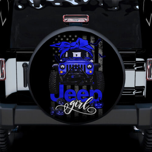 Halloween American Flag Dark Blue Jeep Girl Car Spare Tire Covers Gift For Campers - Sumovir