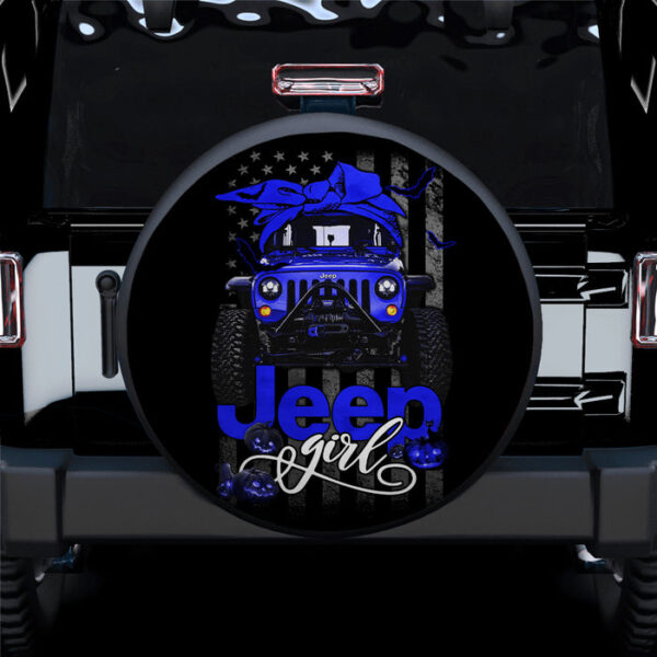 Halloween American Flag Dark Blue Jeep Girl Car Spare Tire Covers Gift For Campers - Sumovir