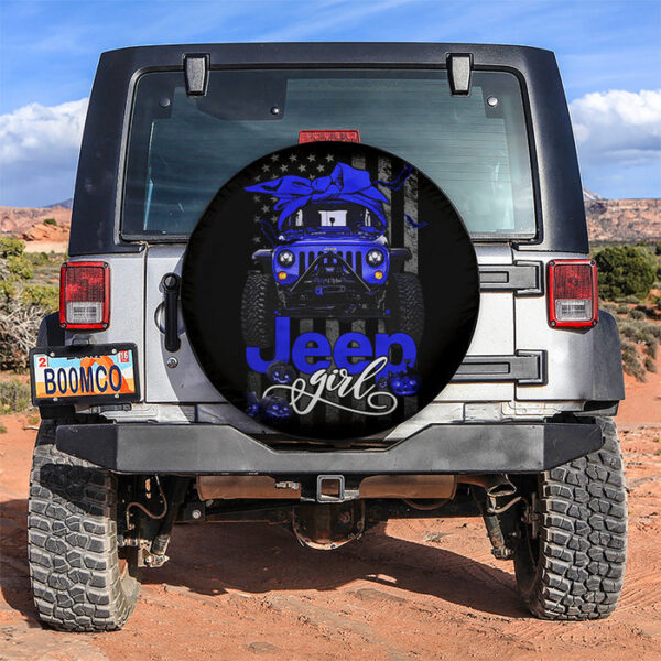 Halloween American Flag Dark Blue Jeep Girl Car Spare Tire Covers Gift For Campers - Sumovir