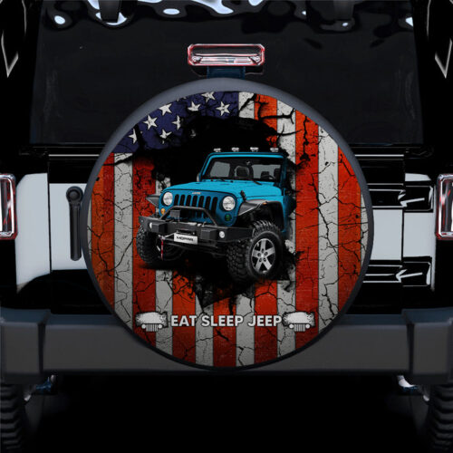 Blue Jeep American Flag Car Spare Tire Covers Gift For Campers - Sumovir