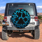 Blue Cute Dog Paw Cheetah Leopard Jaguar Pattern Jeep Car Spare Tire Covers Gift For Campers - Sumovir