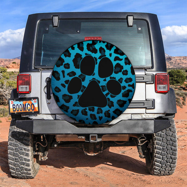 Blue Cute Dog Paw Cheetah Leopard Jaguar Pattern Jeep Car Spare Tire Covers Gift For Campers - Sumovir