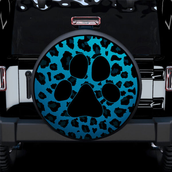 Blue Cute Dog Paw Cheetah Leopard Jaguar Pattern Jeep Car Spare Tire Covers Gift For Campers - Sumovir