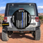 Honor Duty Courage Blue Line US Flag Car Spare Tire Covers Gift For Campers - Sumovir