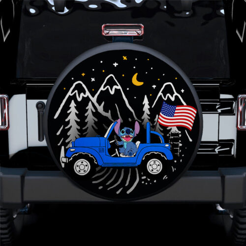 Stitch American Flag Ride Jeep Starry Night Blue Car Spare Tire Covers Gift For Campers - Sumovir