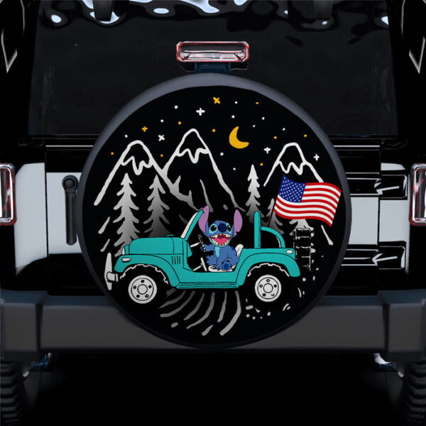 Stitch American Flag Ride Jeep Starry Night Blue Sea Car Spare Tire Covers Gift For Campers - Sumovir