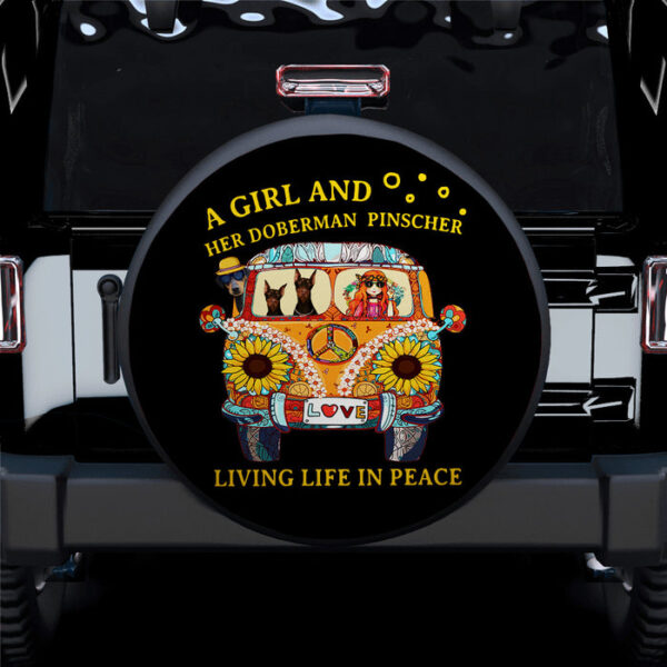 A Boho Girl And Her Doberman Pinscher Jeep Car Spare Tire Covers Gift For Campers - Sumovir