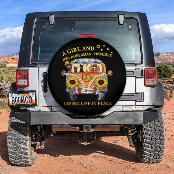 A Boho Girl And Her Doberman Pinscher Jeep Car Spare Tire Covers Gift For Campers - Sumovir