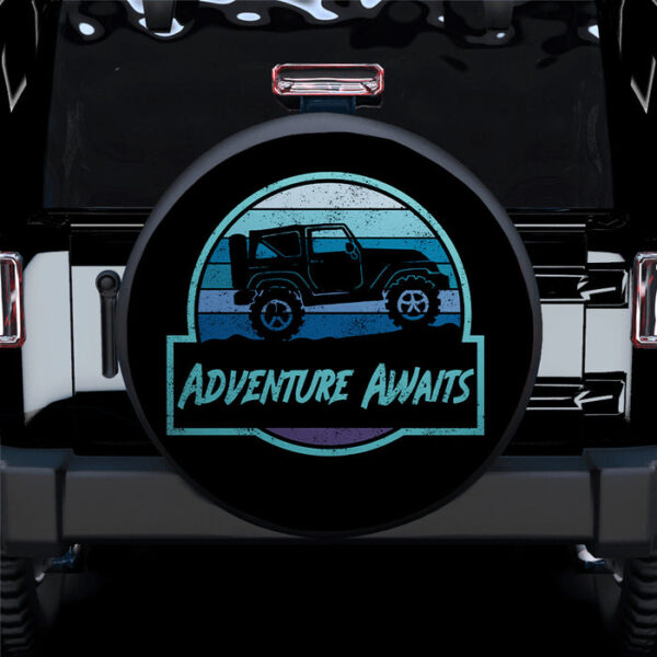 Vintage Jeep Adventure Awaits Blue Car Spare Tire Covers Gift For Campers - Sumovir