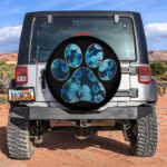 Blue Paw Print Hawaiian Hibiscus Jeep Car Spare Tire Covers Gift For Campers - Sumovir