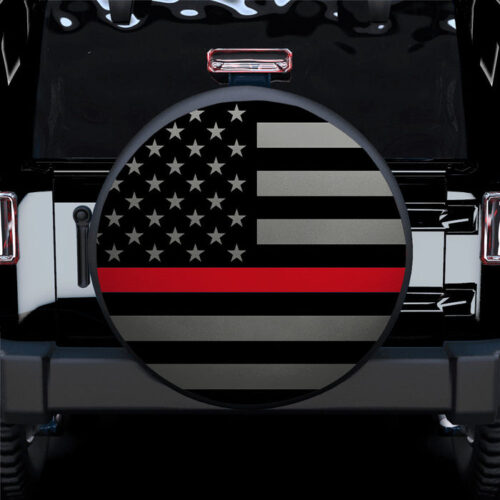 Thin Red Line Firefighters American US Flag Car Spare Tire Covers Gift For Campers - Sumovir