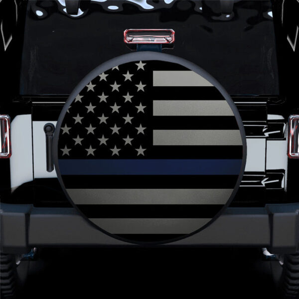 Thin Blue Line Police American US Flag Car Spare Tire Covers Gift For Campers - Sumovir