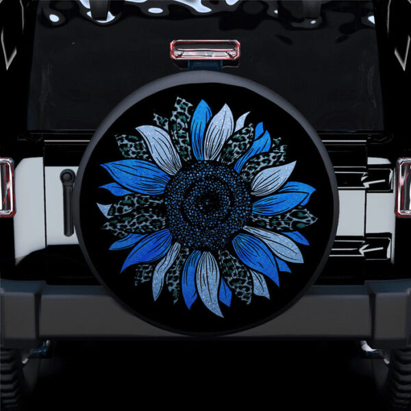 Blue Cheetah Sunflower Jeep Car Spare Tire Covers Gift For Campers - Sumovir