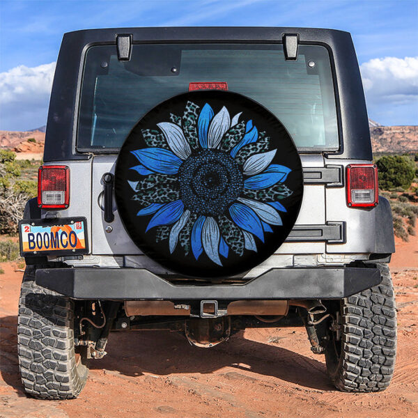 Blue Cheetah Sunflower Jeep Car Spare Tire Covers Gift For Campers - Sumovir