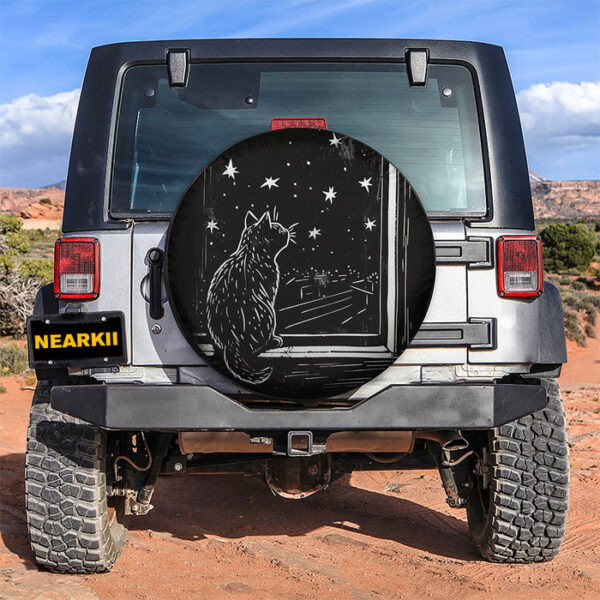 A cat sitting at the window Car Spare Tire Covers Gift For Campers - Sumovir