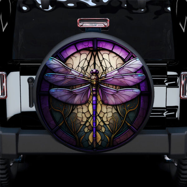 Purple Dragonfly Stained Glass Car Spare Tire Covers Gift For Campers - Sumovir