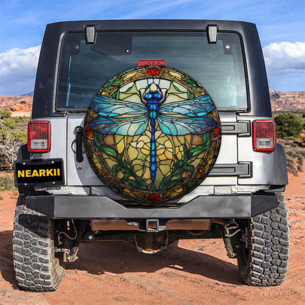 Blue Dragonfly Stained Glass Car Spare Tire Covers Gift For Campers - Sumovir