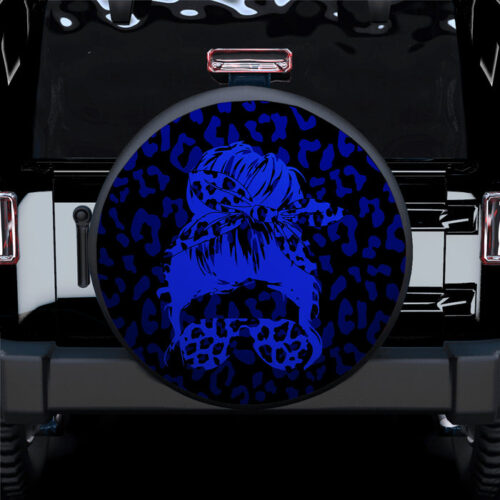 Blue Jeep Girl With Sunglasses Leopard Pattern Car Spare Tire Covers Gift For Campers - Sumovir