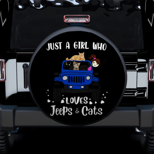 Just A Girl Who Love Jeep And Cat Blue Car Spare Tire Covers Gift For Campers - Sumovir