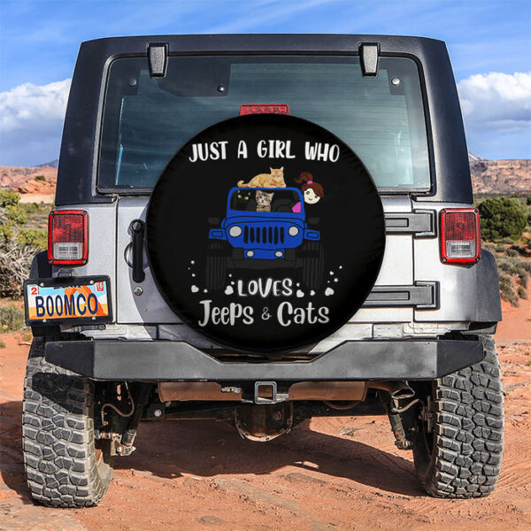 Just A Girl Who Love Jeep And Cat Blue Car Spare Tire Covers Gift For Campers - Sumovir