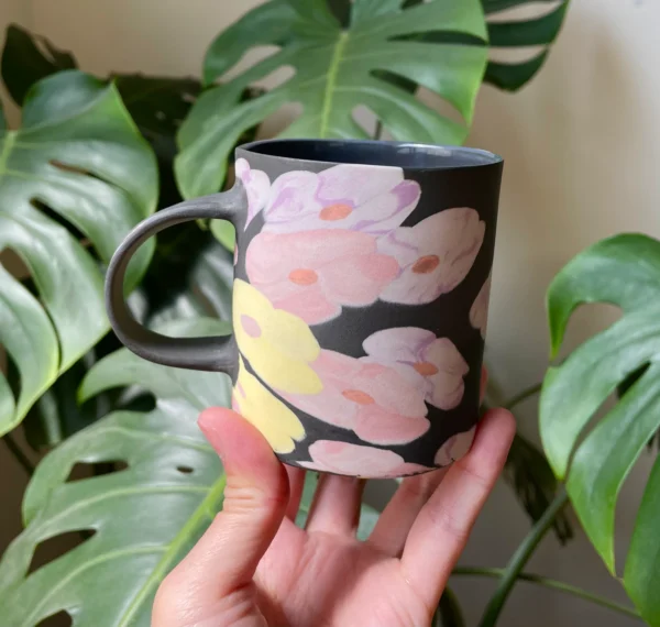 Bright Lantana Flower Cup - Handmade Porcelain Mug