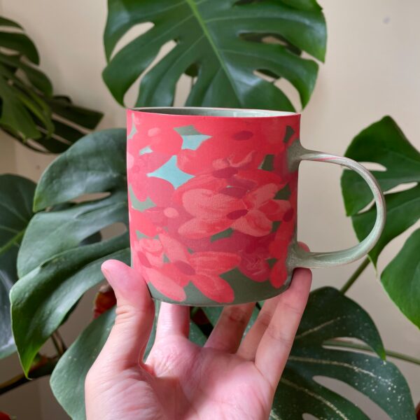 Ceramic Cup Featuring a Vibrant Wildfire Flower Pattern - Handmade Porcelain Mug