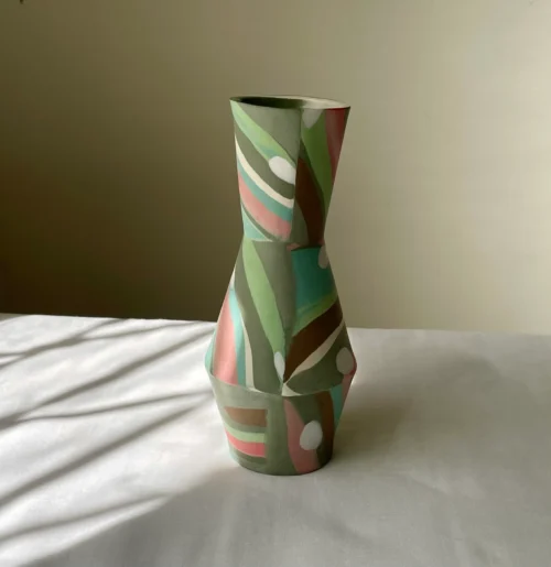 Multi-Colored Geometric Nerikomi Vase - Handmade Porcelain Vase