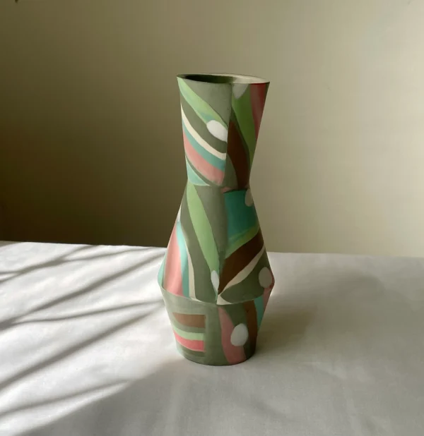 Multi-Colored Geometric Nerikomi Vase - Handmade Porcelain Vase