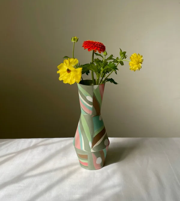 Multi-Colored Geometric Nerikomi Vase - Handmade Porcelain Vase