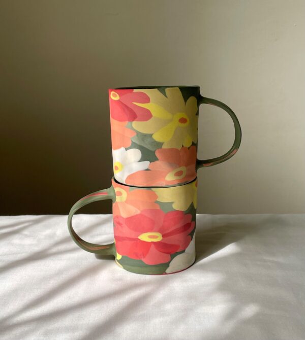 Elegant Zinnia Flowers - Handmade Porcelain Mug