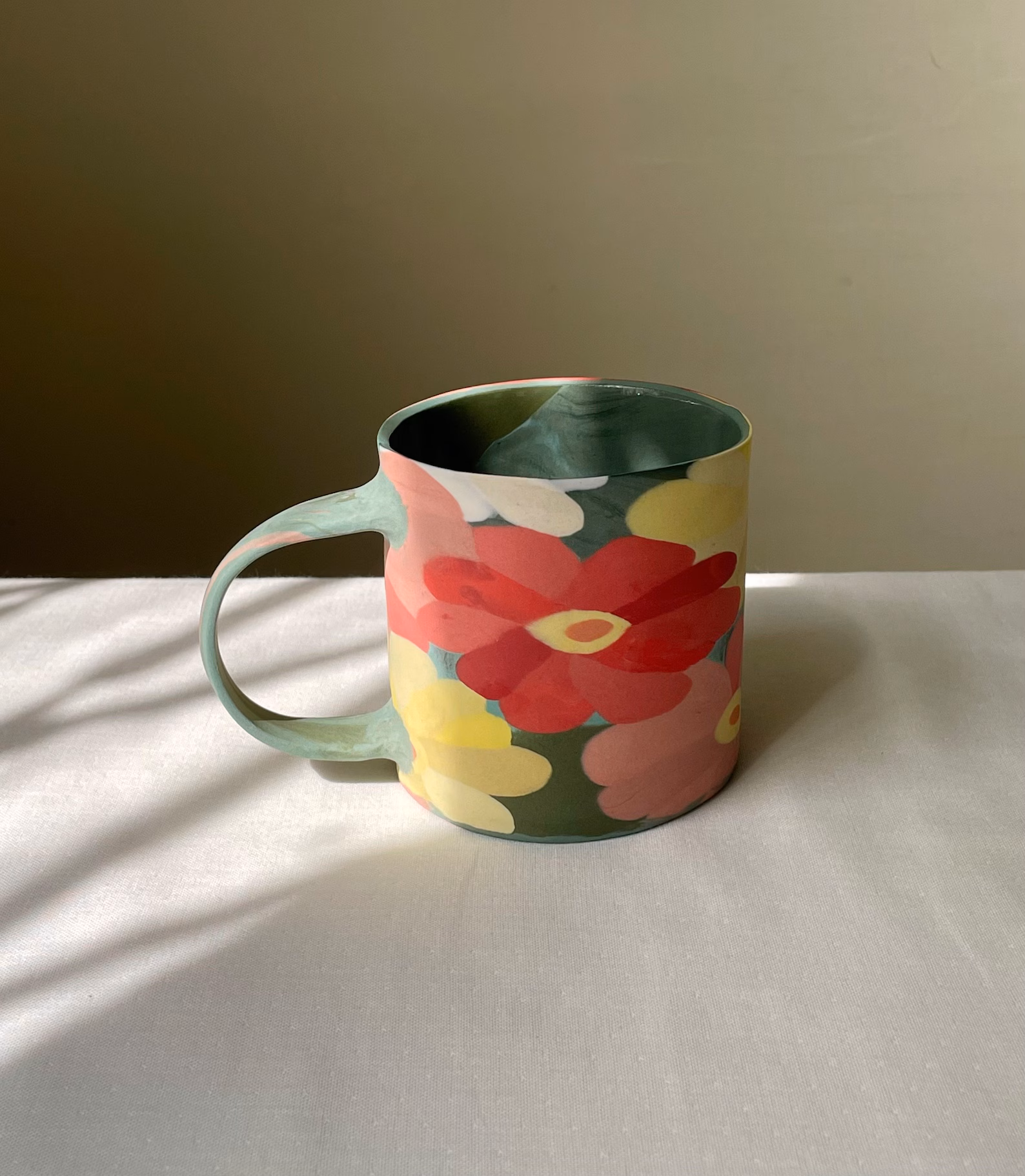 Elegant Zinnia Flowers - Handmade Porcelain Mug