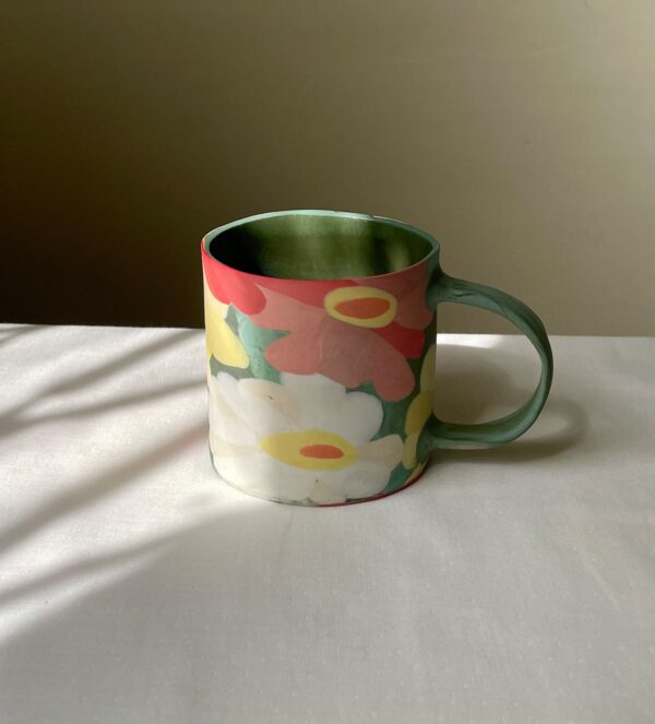 Elegant Zinnia Flowers - Handmade Porcelain Mug