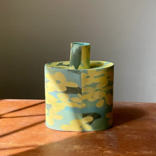 Golden Shower Tree Porcelain Flat Vase - Handmade Porcelain Vase