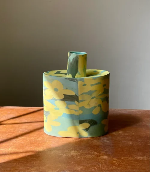 Golden Shower Tree Porcelain Flat Vase - Handmade Porcelain Vase