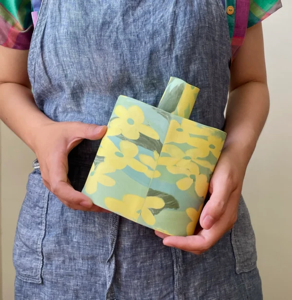 Golden Shower Tree Porcelain Flat Vase - Handmade Porcelain Vase