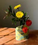 Golden Shower Tree Porcelain Flat Vase - Handmade Porcelain Vase
