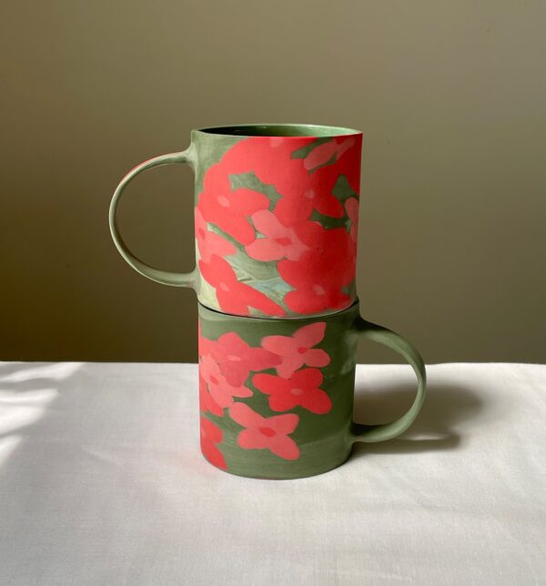 Ceramic Cup Featuring a Vibrant Wildfire Flower Pattern - Handmade Porcelain Mug