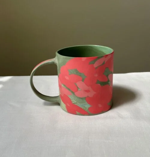 Ceramic Cup Featuring a Vibrant Wildfire Flower Pattern - Handmade Porcelain Mug