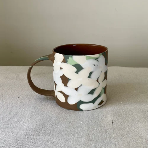 White Hydrangea Porcelain Coffee Mug - Handmade Porcelain Mug