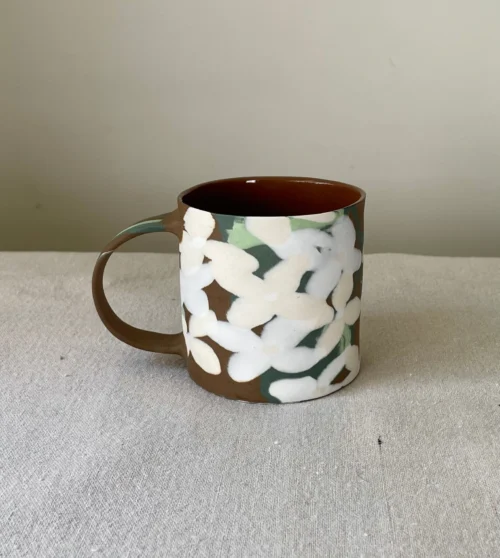 White Hydrangea Porcelain Coffee Mug - Handmade Porcelain Mug