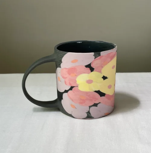 Bright Lantana Flower Cup - Handmade Porcelain Mug