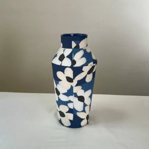 Cobalt Blue Flower Nerikomi Porcelain Vase - Handmade Porcelain Vase