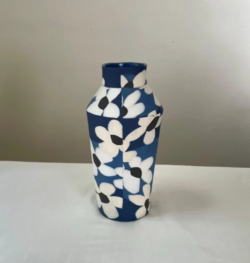 Cobalt Blue Flower Nerikomi Porcelain Vase - Handmade Porcelain Vase