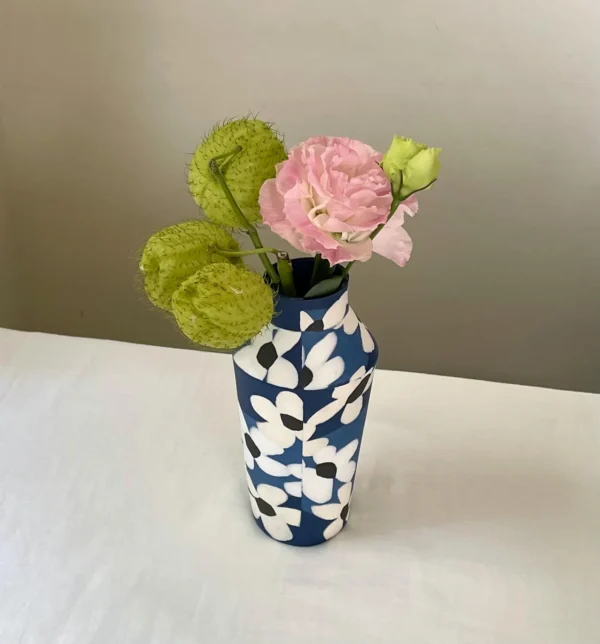 Cobalt Blue Flower Nerikomi Porcelain Vase - Handmade Porcelain Vase