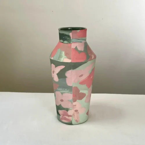 Pink Flower Nerikomi Porcelain Vase - Handmade Porcelain Vase