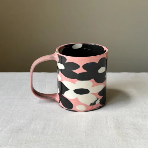 Black-N-White Flower Pink Mug Outstanding - Handmade Porcelain Mug