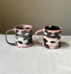 Black-N-White Flower Pink Mug Outstanding - Handmade Porcelain Mug