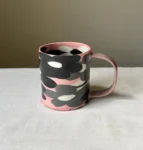 Black-N-White Flower Pink Mug Outstanding - Handmade Porcelain Mug