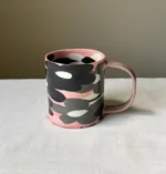 Black-N-White Flower Pink Mug Outstanding - Handmade Porcelain Mug